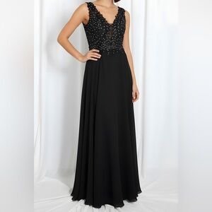 NWT Gianni‎ Bini Black Mesh Crystal Studded Bodice Maxi Dress -- 1